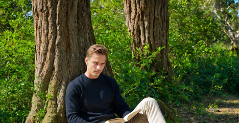 young man reading a book