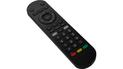 Black Modern Remote Control with Number Pad and Navigation Buttons television remote media player remote