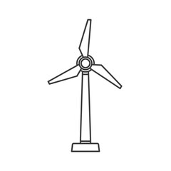 A simple black outline icon of a wind turbine, a symbol of renewable and sustainable energy.