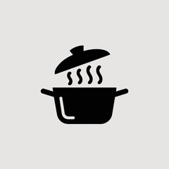 cooking pot icon, steaming pot vector, kitchen utensil symbol, boiling pot silhouette, food preparation icon, soup pot graphic, saucepan with lid, cooking symbol vector, restaurant cooking icon, culin