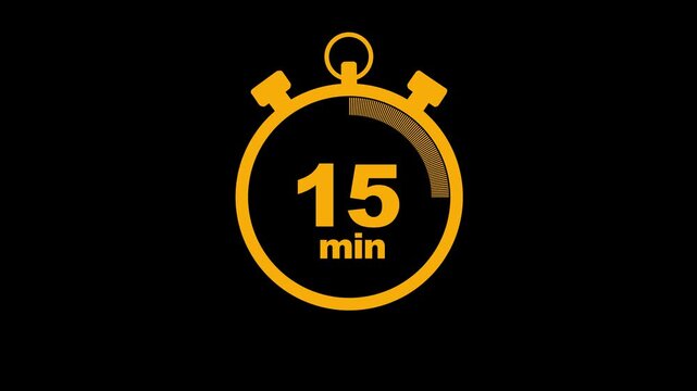 15 minute stopwatch icon isolated 15 minute timer animation .Animation timer 15 minutes - Stopwatch icon Motion graphics on black screen. 15 minutes animation on white and black background
