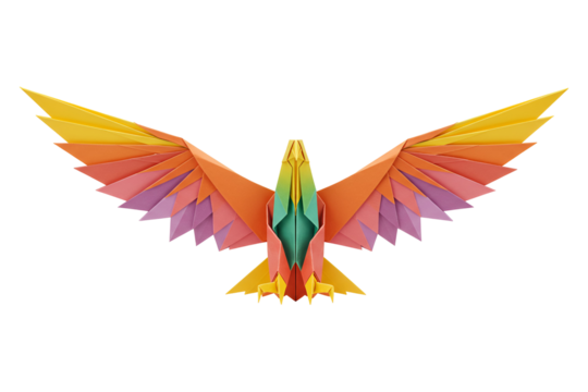 Vibrant origami bird with outstretched wings, symbolizing creativity and freedom