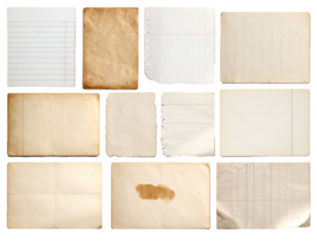 Vintage Aged Paper Textures Collection Isolated with Transparent Background