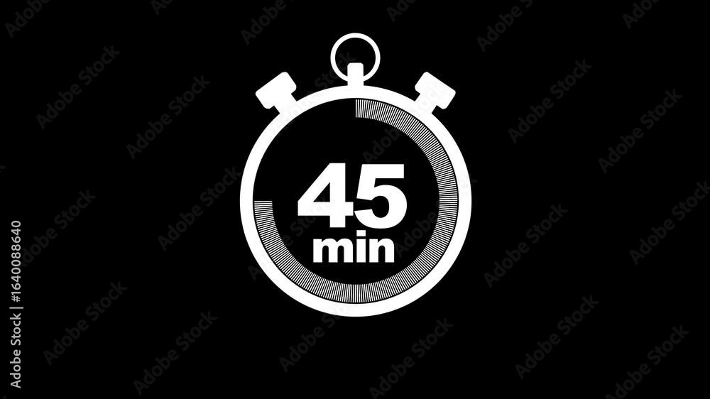 Poster 45 minute stopwatch icon isolated 45 minute timer animation .animation timer 45 minutes - stopwatch 