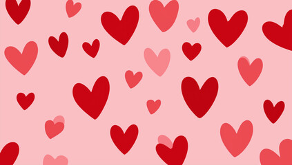 A pattern of small red and black hearts on a white background, flat design, vector illustration, no shadows,