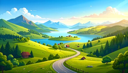 Picturesque mountain valley roadside scene