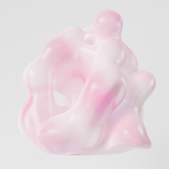 Creamy abstract 3d rendering organic shape. Pink and white gradient bubbly and puffy liquid cloud.