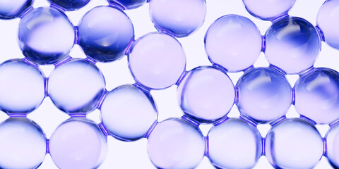 Futuristic molecular structure of spheres. Abstract 3D rendering of liposomes or vitamin capsules for innovative skin care. Collagen or retinol for anti-aging therapy and dermatology concept.