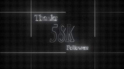 Thank you 58k followers. confetti party effects, social media milestone motion graphics animation.