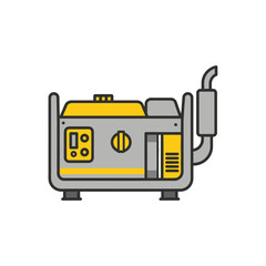 A modern illustration of a portable gasoline generator with a yellow and gray color scheme.