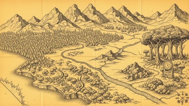 A hand-drawn fantasy map of a fictional land.