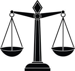 Illustration of a balanced scale representing justice law and equality in legal proceedings and court decisions