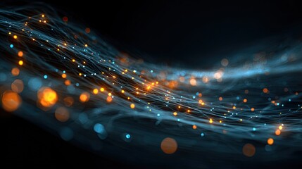 Experience the mesmerizing dance of vibrant light particles flowing through futuristic digital pathways, creating a stunning visual representation of data transfer and innovation.