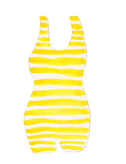 Yellow Beach swimsuit. Cartoon fashion vintage swimwear collection, women brassiere underwear elegant. Watercolor hand-drawn illustration isolated.