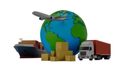 Global Shipping and Logistics with Airplane Ship Truck and Cargo Boxes air cargo airfreight