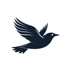 Obraz premium Silhouette of a black bird in flight isolated on a white background