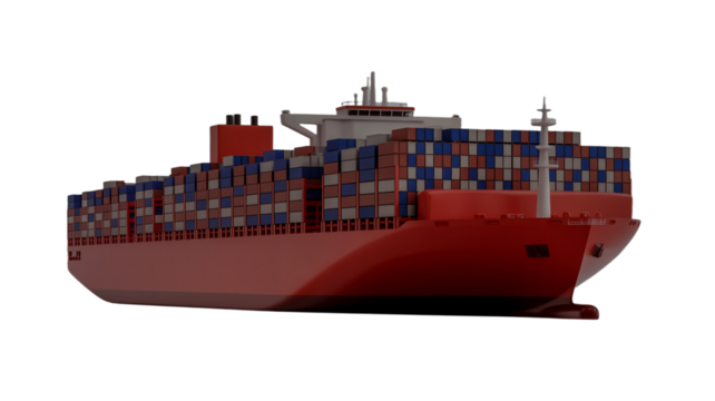 Large Red Container Ship Loaded with Cargo Containers Sailing on Water cargo ship freight ship