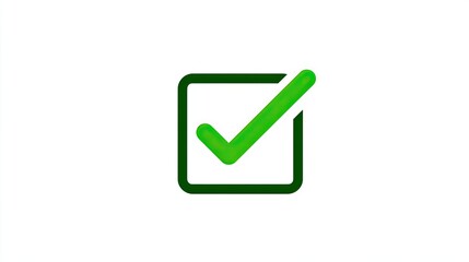 Vibrant green checkmark within a square border signifies completion, success, and approval with a modern, clean aesthetic ideal for business and project management