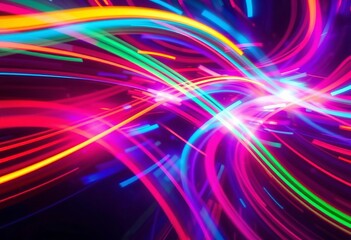 Abstract streaks of light, vibrant colors depicting fast digital motion,  movement,  data