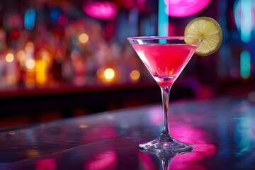 Cosmopolitan Cocktail on Bar with Lime Garnish - Nightlife, Celebration, and Festive Drinks