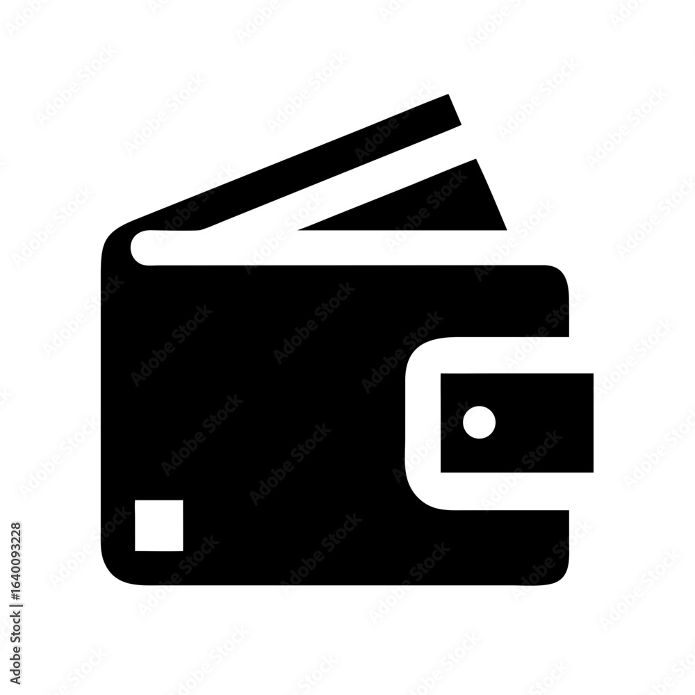 Poster illustration of a closed wallet with a visible clasp and a square detail in the corner design