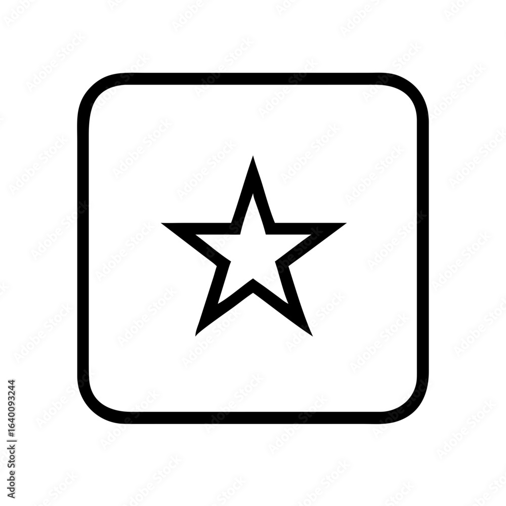 Poster outline of a star inside a rounded square shape with a thick black border on a white background desi