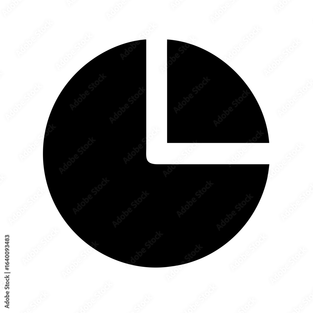 Poster black circle with a white quarter shape cut out representing a pie chart or data visualization eleme