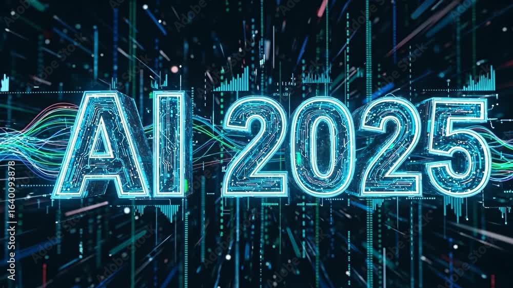 Poster ai 2025: futuristic technology concept - a vibrant, stylized 3d video of 