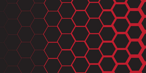 Seamless hexagon honeycomb pattern on a black geometric background with a metallic grid texture