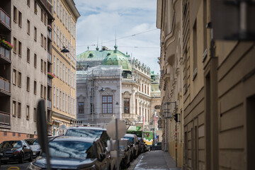 The facade is richly decorated, likely in a Historicist or Secessionist style, with ornate...