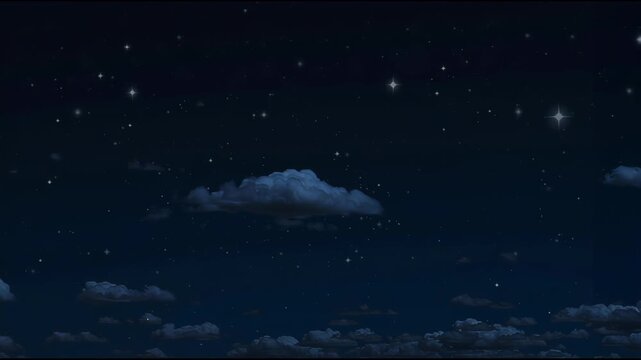 Magical and serene night sky full of stars with drifting clouds softly glowing under the moonlight
