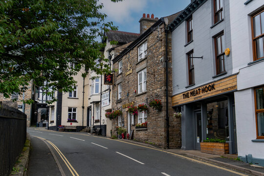 A row of shops on the main street in Sedbergh, Cumbria, UK