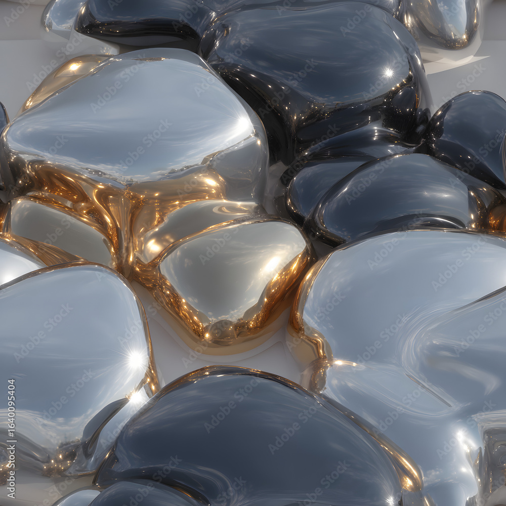 Aufkleber abstract 3d surface of glossy metallic bubbles, organic clustered pattern, smooth rounded shapes, so