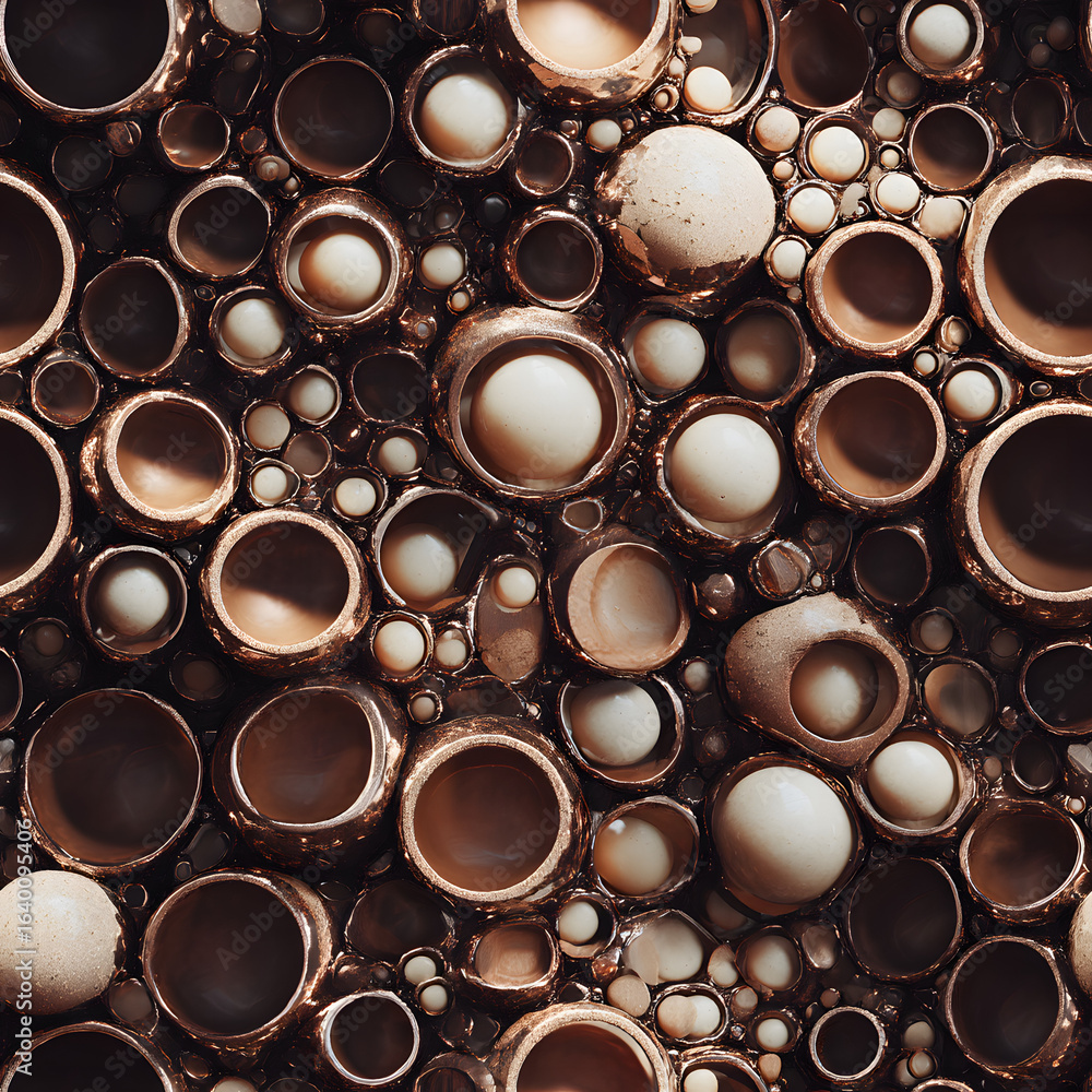 Poster abstract 3d surface of glossy metallic bubbles, organic clustered pattern, smooth rounded shapes, so