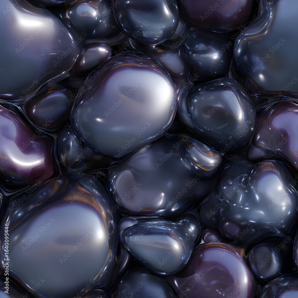 Poster abstract 3d surface of glossy metallic bubbles, organic clustered pattern, smooth rounded shapes, so
