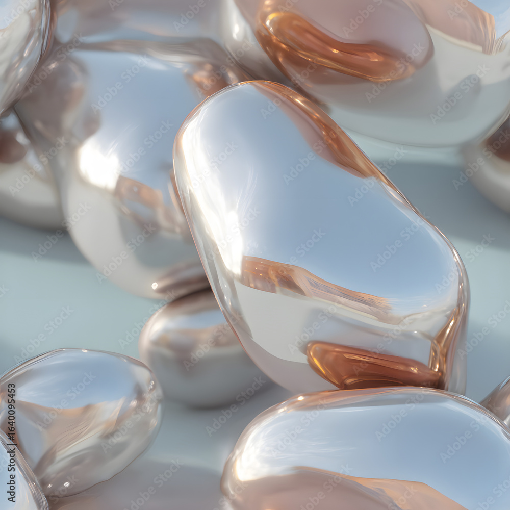 Poster abstract 3d surface of glossy metallic bubbles, organic clustered pattern, smooth rounded shapes, so