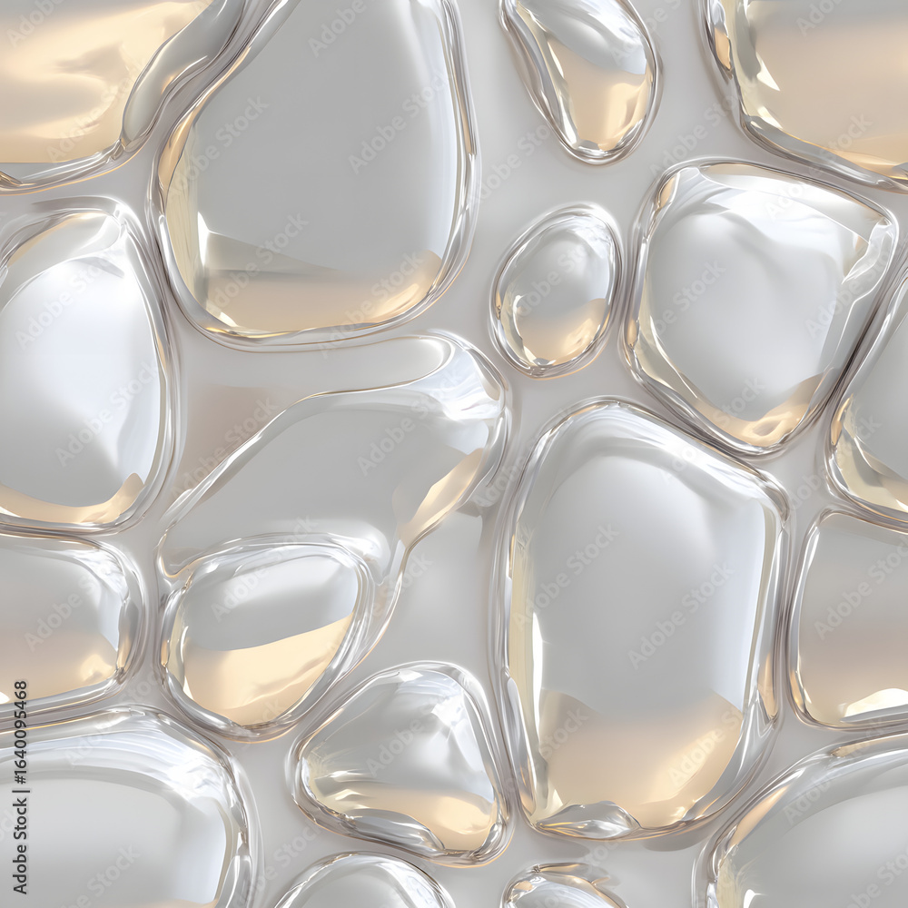 Poster abstract 3d surface of glossy metallic bubbles, organic clustered pattern, smooth rounded shapes, so