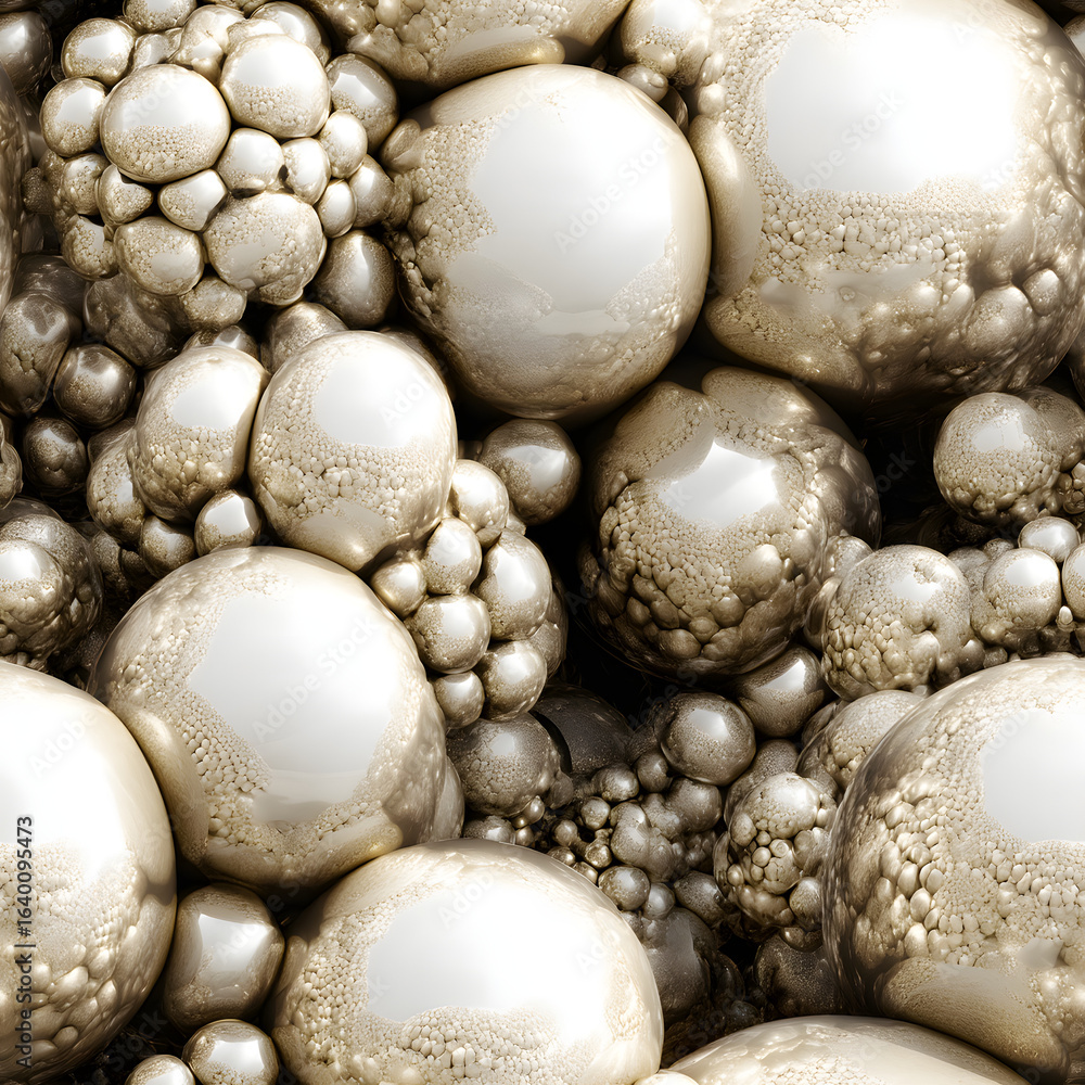 Aufkleber abstract 3d surface of glossy metallic bubbles, organic clustered pattern, smooth rounded shapes, so
