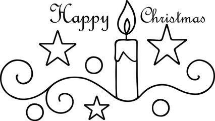 Holiday greeting design with candle, stars, and flourishes perfect for Christmas cards and festive invitations