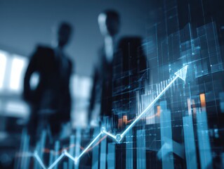 Businessmen analyse corporate growth, future business growth arrow graph, development to meet goals, business perspective, and financial data for investment using artificial intelligence
