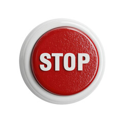 A red circular button with the word STOP in white, on a white ring, against a transparent background. background removed