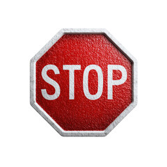 A red octagonal stop sign with white lettering against a transparent background. background removed
