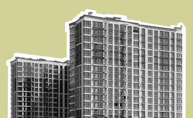 Contemporary high rise tower in developing metropolitan area. Tall residential and commercial