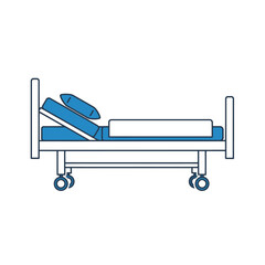 A simple line drawing of a hospital bed with a pillow and mattress, rendered in blue and white.