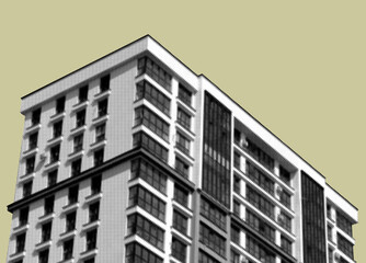 Contemporary tall multistorey building in sunny metropolitan neighborhood. Residential and