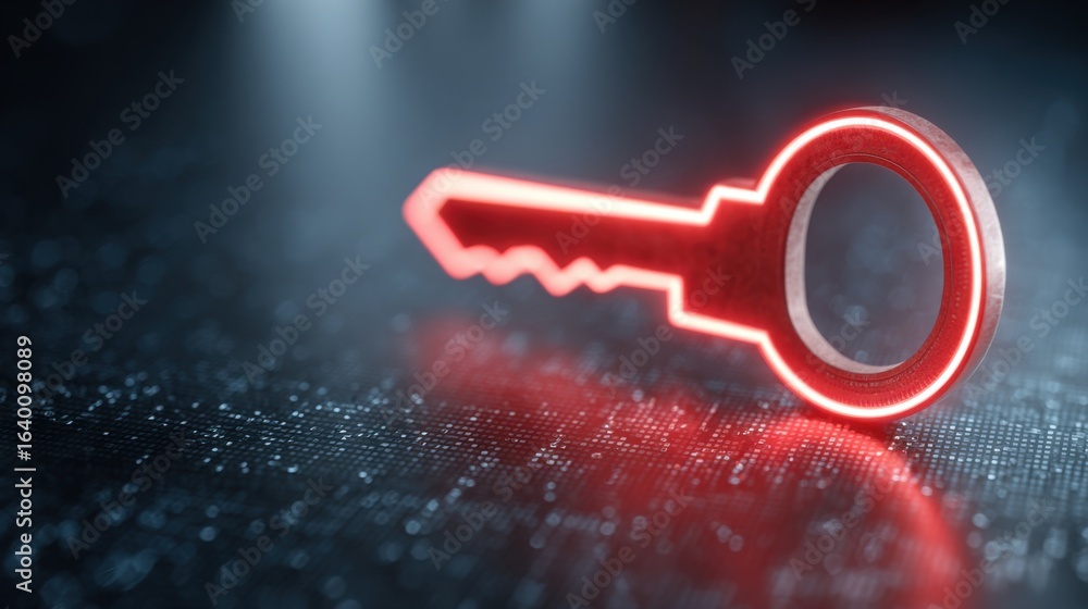 Aufkleber a red key is lit up on a dark background. the key is glowing and he is a symbol of something importa