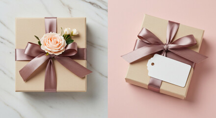 Elegant gift box ideas with ribbon and flower for birthday present and special occasion gifts for loved one
