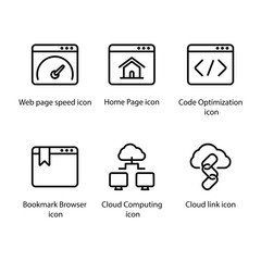 Web page speed, Home Page, Code Optimization, Bookmark Browser, Cloud Computing, Link, icon