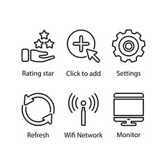 Rating star, Click to add, Settings, Refresh, Wifi Network, Monitor, icon
