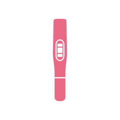 Pink pregnancy test with a positive result displayed on a white background, indicating pregnancy.